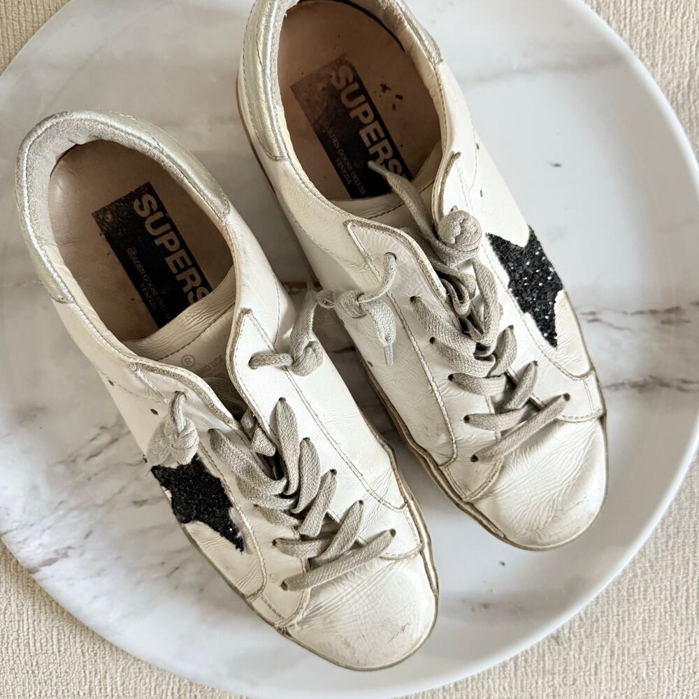 Golden Goose Superstar Sneakers Shoes Ssence White Leather Black Glitter Star 38 - Picture 11 of 13